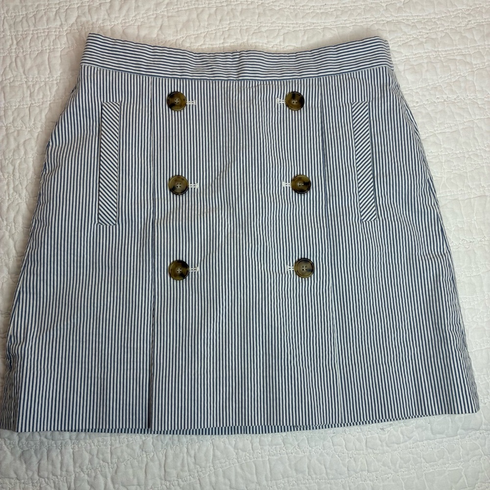 Navy & White Seersucker Skirt Sailor Nautical Summer Preppy J Crew Sz 6 Lined